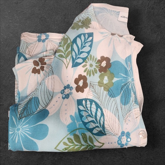 Alfred Dunner Floral Cardigan Button Front 3/4 Sleeve Top Blue‎ L - Picture 6 of 7